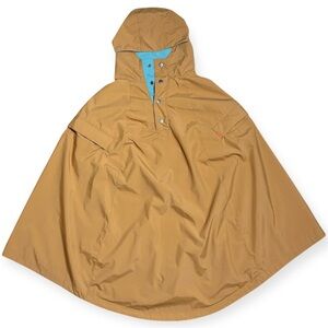 Poler Willow Reversible Hooded Rain Poncho in Mustard and Light Blue O/S